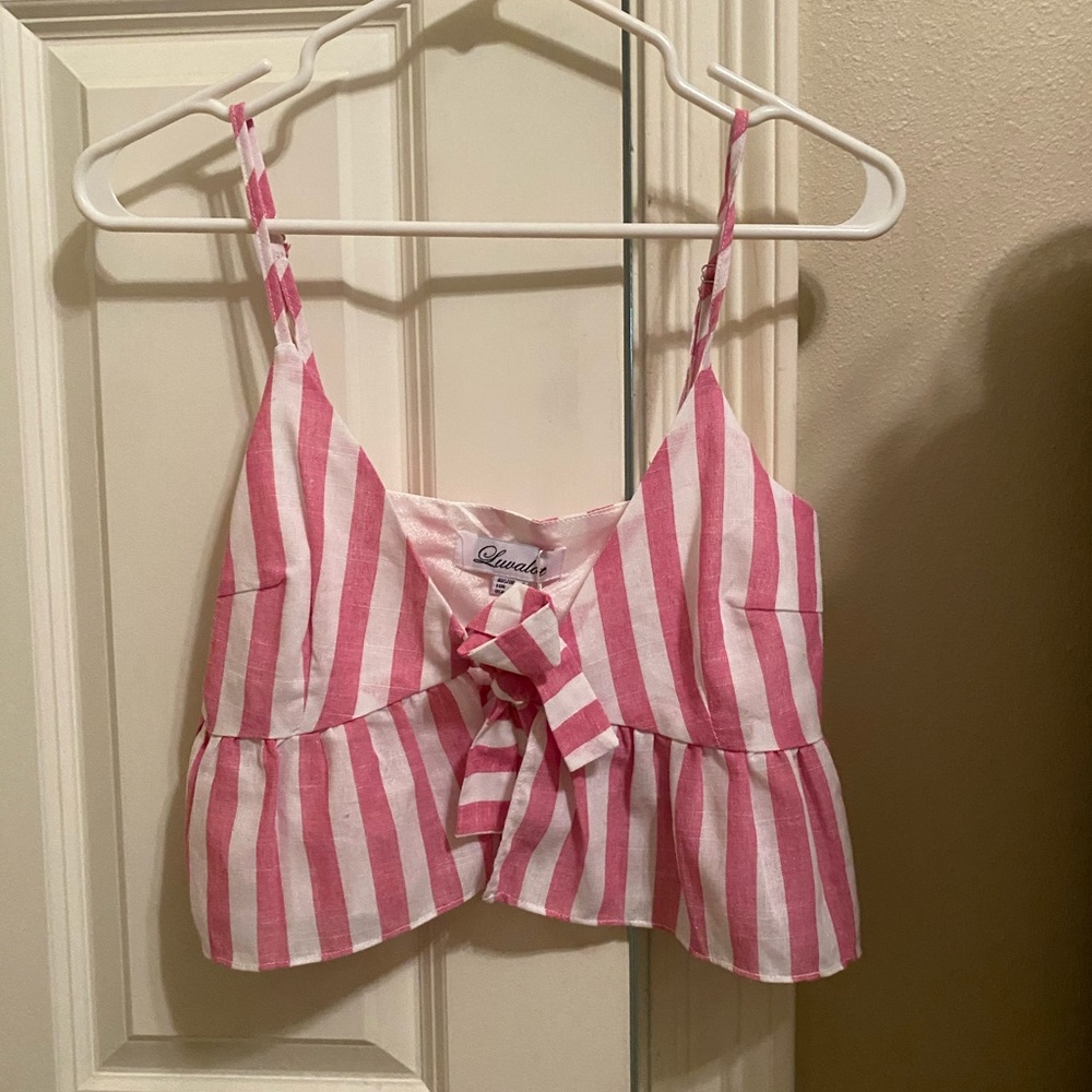 Mura Boutique pink white striped front tie tank